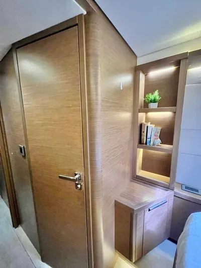 Out Of The Blue Yacht Photos Pics Interior of 2019 Lagoon 50 yacht with wooden cabinetry and modern design.