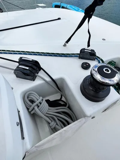 Out Of The Blue Yacht Photos Pics 2019 Lagoon 50 yacht deck with winch and ropes.