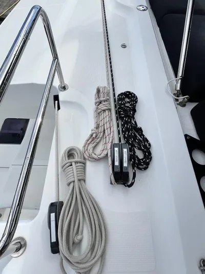 Out Of The Blue Yacht Photos Pics Lagoon 50 yacht deck with neatly coiled ropes, 2019 model.