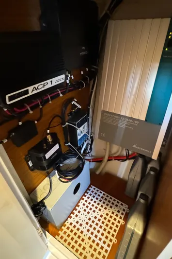 Vamoosh Yacht Photos Pics Electrical system components inside a 2012 X-Yachts XP-44 yacht.