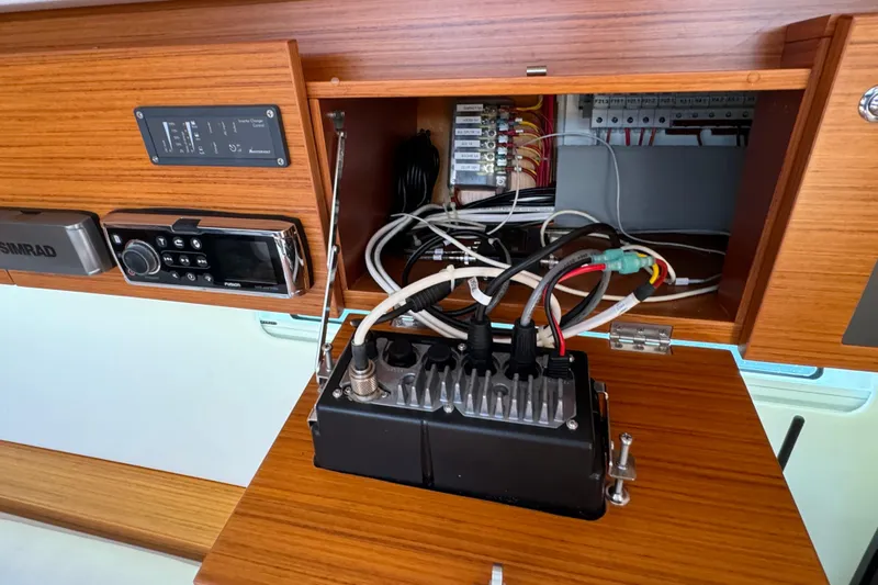 Vamoosh Yacht Photos Pics Electrical panel and wiring inside a 2012 X-Yachts XP-44 sailboat.