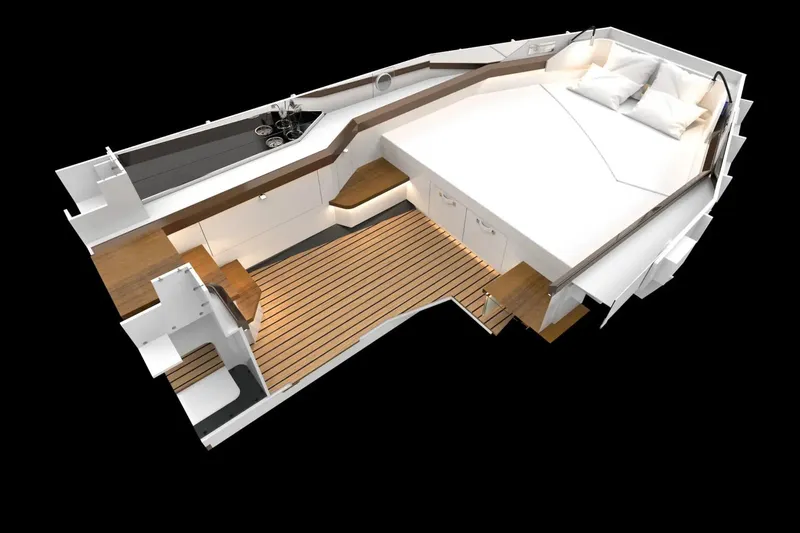  Yacht Photos Pics Interior layout of 2026 Fjord 39 XL yacht, featuring modern design and spacious cabin.