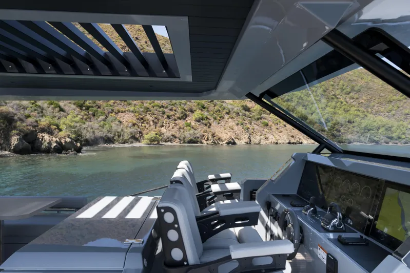 Mazu 62 Yacht Photos Pics Modern 2025 Mazu Yachts 62 interior with sleek design and scenic water view.