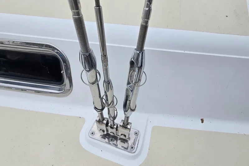 Irie Yacht Photos Pics Stainless steel rigging on a 2018 Tartan 345 sailboat deck.