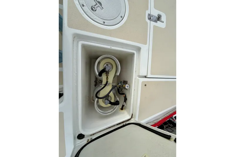 Kittywake Yacht Photos Pics 1996 J Boats J/42 sailboat compartment with visible wiring and components.