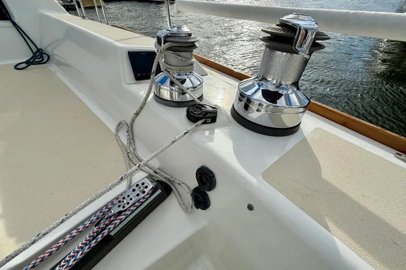 Kittywake Yacht Photos Pics Deck of 1996 J Boats J/42 sailboat with winches and ropes.