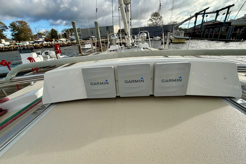 Kittywake Yacht Photos Pics 1996 J Boats J/42 sailboat with Garmin navigation equipment at a marina.