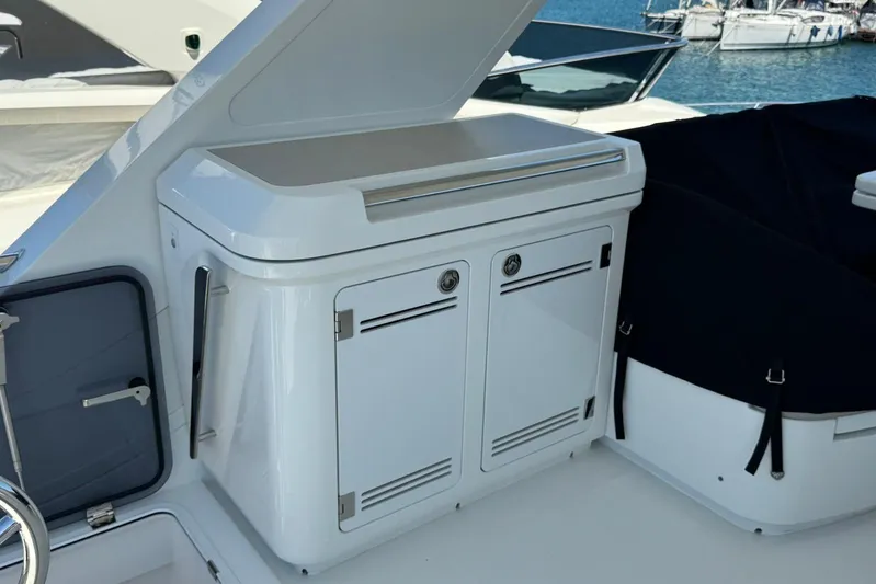  Yacht Photos Pics 2024 Galeon 560 Fly yacht interior with sleek storage compartments.