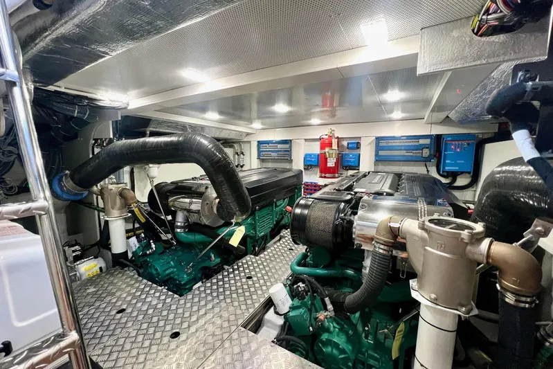  Yacht Photos Pics Engine room of 2024 Galeon 560 Fly yacht, featuring advanced machinery and equipment.
