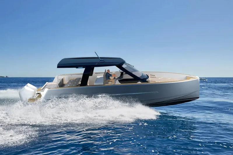  Yacht Photos Pics 2026 Fjord 39 XP yacht cruising on open sea under clear blue sky.