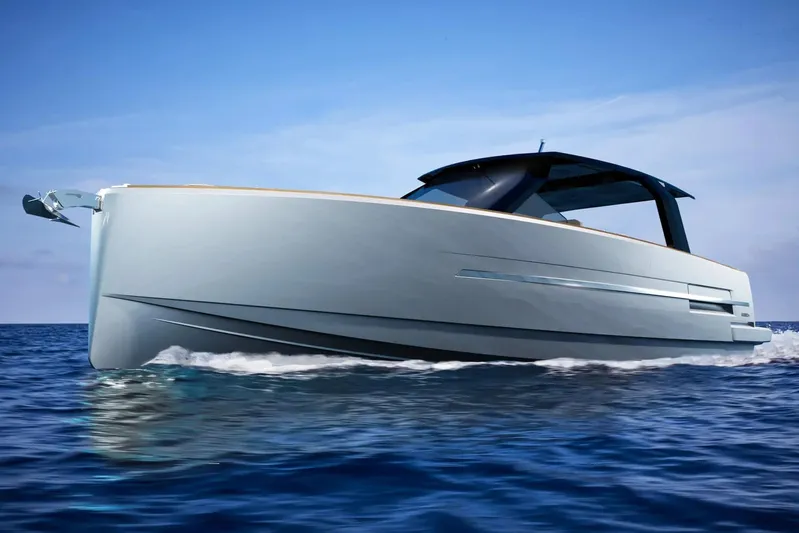  Yacht Photos Pics 2026 Fjord 39 XP yacht cruising on open sea under clear blue sky.