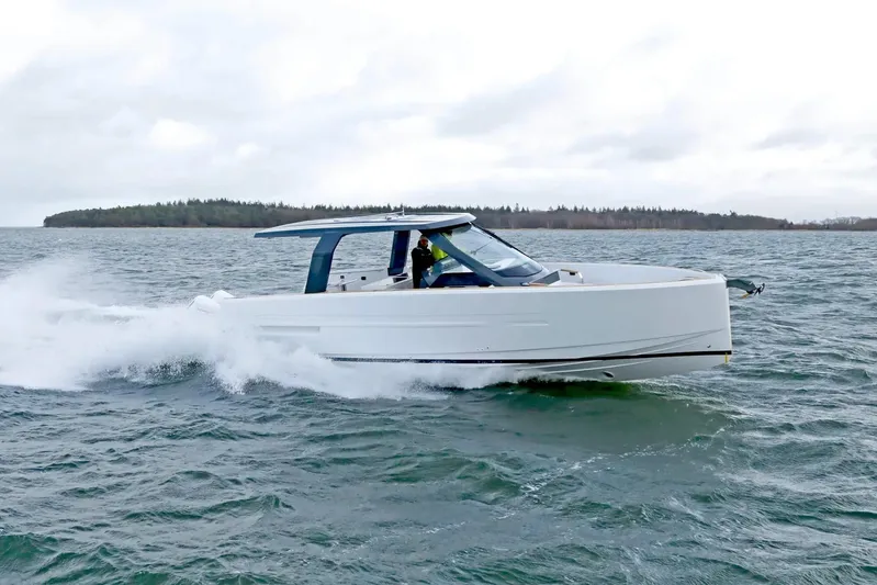  Yacht Photos Pics 2026 Fjord 39 XP yacht cruising on open water, showcasing sleek design and performance.