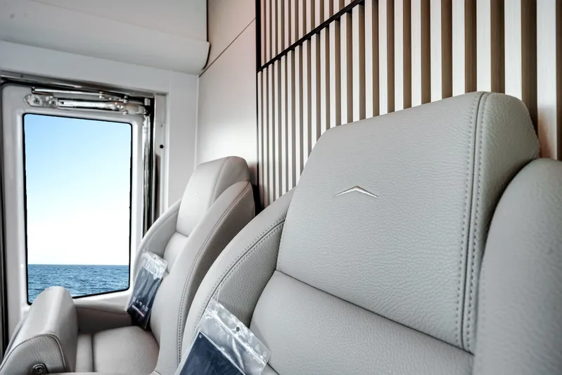  Yacht Photos Pics Luxurious seating in Azimut Fly 68 yacht, ocean view.