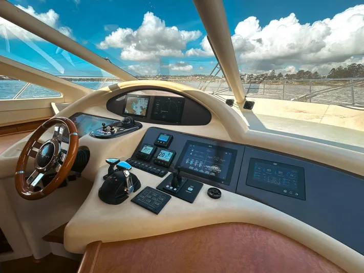 Azimut 62 Evolution Yacht Photos Pics Luxurious helm of 2007 Azimut 62 Evolution yacht with advanced navigation controls.