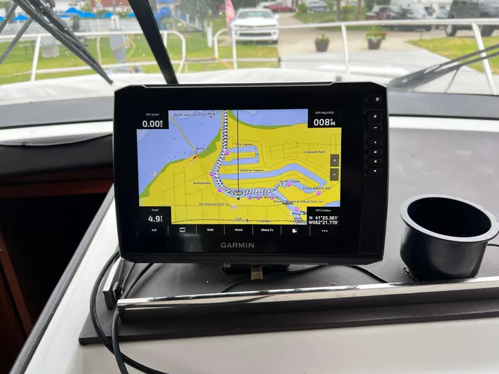  Yacht Photos Pics Garmin GPS navigation system on 2017 Jeanneau NC11 boat dashboard.