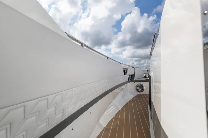 On Course Yacht Photos Pics 2022 Formula 500 Super Sport Crossover yacht deck with cloudy sky background.