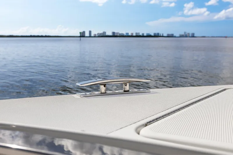 On Course Yacht Photos Pics 2022 Formula 500 Super Sport Crossover boat detail with ocean view and distant skyline.