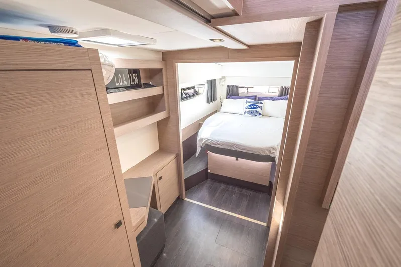  Yacht Photos Pics Luxurious interior of 2023 Fountaine Pajot Astrea 42 Maestro catamaran cabin.