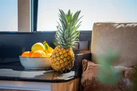 A bowl of fresh fruit on a Super Lauwersmeer SLX54 yacht, 2025 model.
