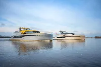 Two Super Lauwersmeer SLX54 yachts on calm water, 2025 model.
