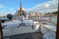 1984 Island Trader 40 sailboat deck with scenic waterfront view.