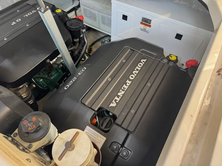 Clintessa Yacht Photos Pics Engine compartment of a 2012 Regal 35 Sport Coupe with Volvo Penta engine.