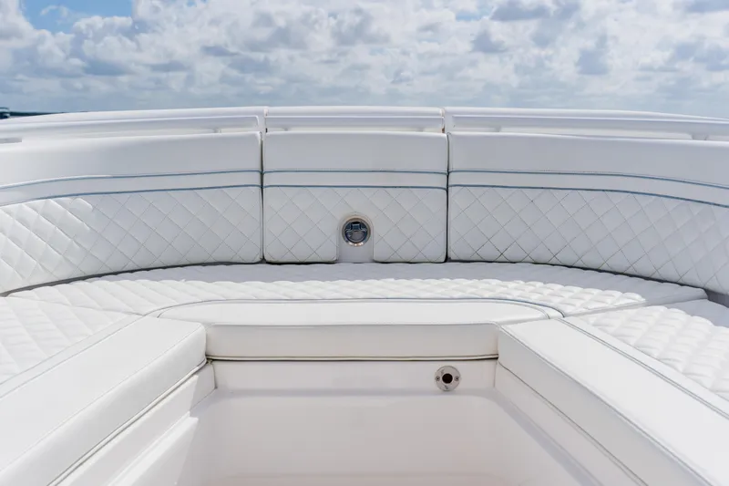 Yacht Photos Pics 2018 Intrepid 327 Center Console boat with luxurious white seating and quilted upholstery.