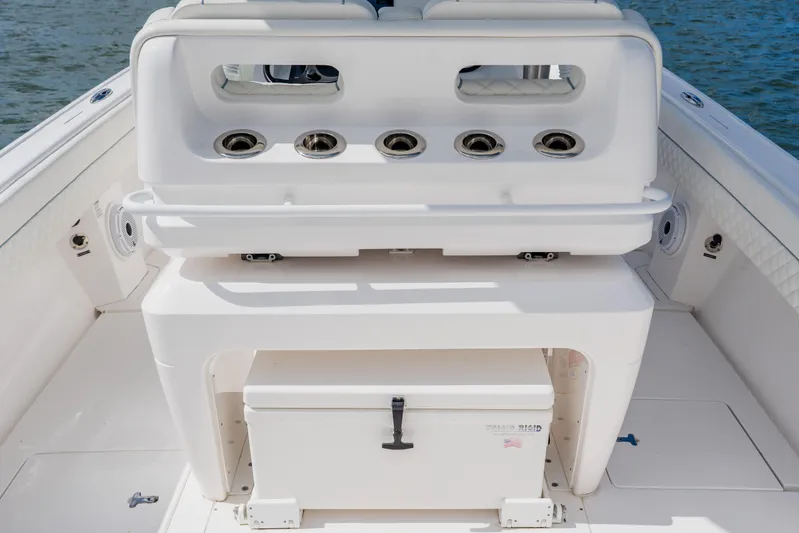  Yacht Photos Pics 2018 Intrepid 327 Center Console boat interior with seating and storage features.