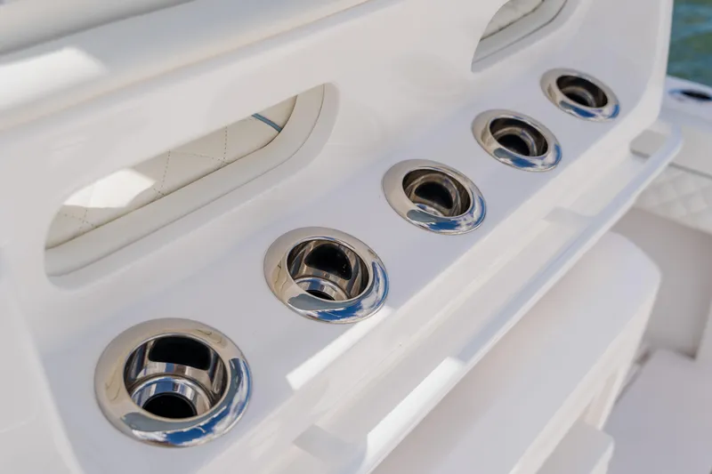  Yacht Photos Pics Stainless steel cup holders on 2018 Intrepid 327 Center Console boat.