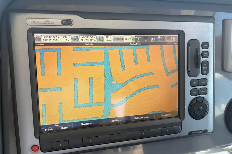Happy Time 2 Yacht Photos Pics Raymarine E120 navigation display on 2011 Pursuit OS 375 Offshore boat.