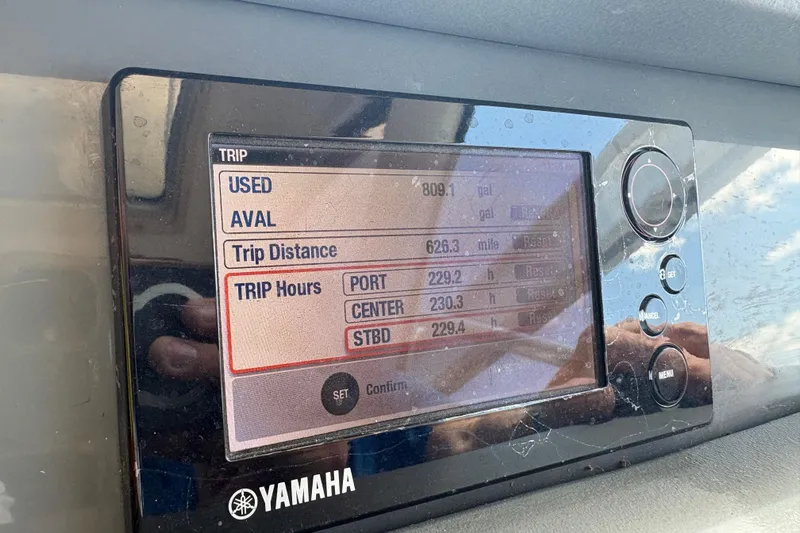 Happy Time 2 Yacht Photos Pics Yamaha display showing trip data on a 2011 Pursuit OS 375 Offshore boat.