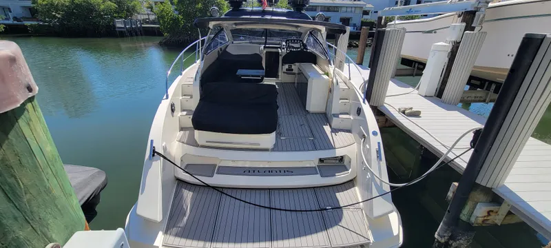 Yacht Photos Pics Azimut Atlantis 44 yacht, 2013 model, docked at a marina with sleek design.
