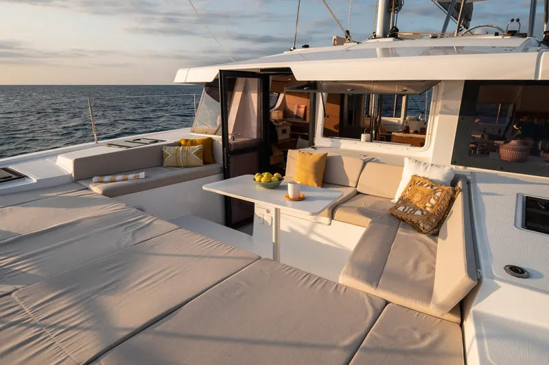  Yacht Photos Pics Luxurious Bali 4.4 yacht interior, 2026 model, featuring elegant seating and ocean view.