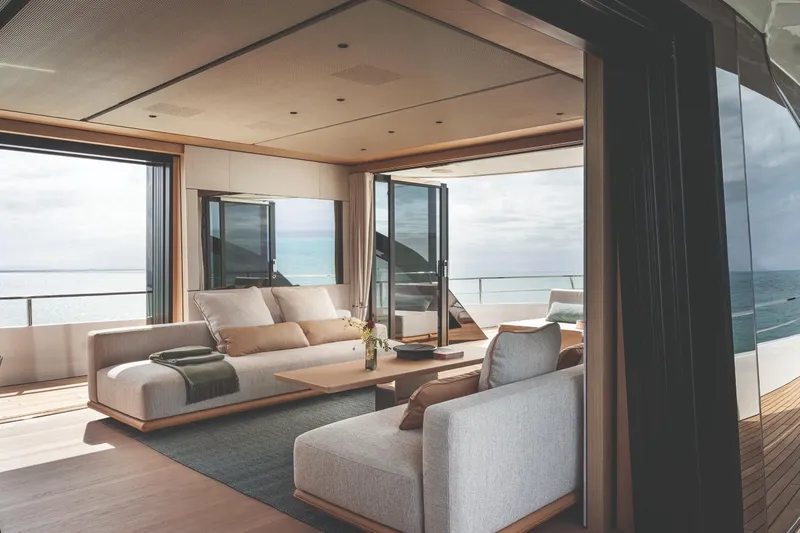  Yacht Photos Pics Luxurious interior of 2026 Azimut GRANDE 30M yacht with ocean view and modern furnishings.