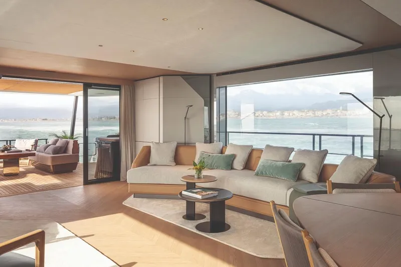  Yacht Photos Pics Luxurious interior of 2026 Azimut GRANDE 30M yacht with ocean view and elegant furnishings.