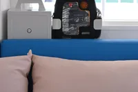 Interior of 2017 Leopard 51 Powercat with AED device and colorful decor.