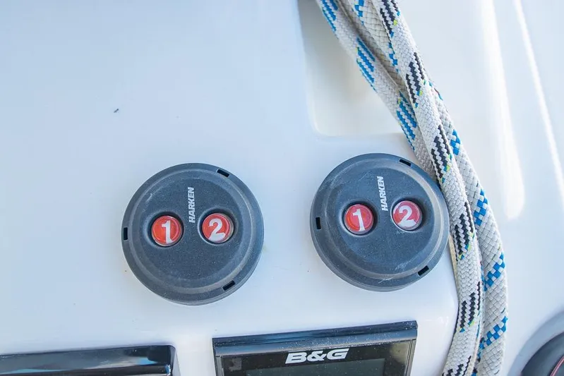  Yacht Photos Pics Control panel on 2021 Bavaria C45 yacht with ropes and Harken buttons.