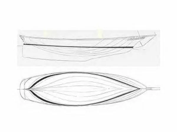 Victoria Yacht Photos Pics Line drawing of a 1983 Cherubini Schooner, side and top views.