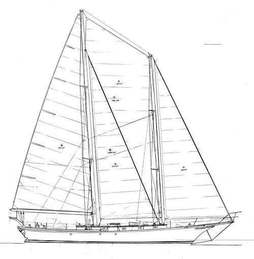 Victoria Yacht Photos Pics Line drawing of a 1983 Cherubini Schooner sailboat.