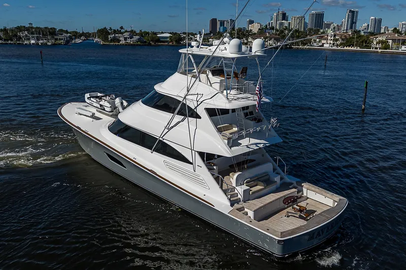 Maverick Yacht Photos Pics Viking 92 MAVERICK - Port Aft Aerial Profile