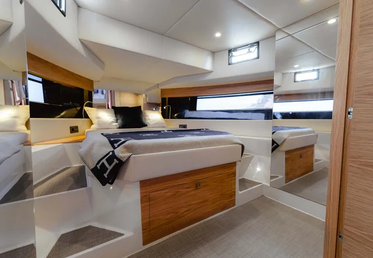  Yacht Photos Pics Luxurious interior of 2025 De Antonio Yachts D50, featuring a modern bedroom design.