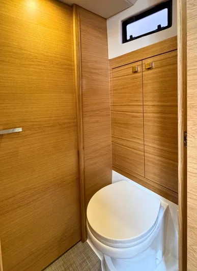  Yacht Photos Pics Luxury wooden bathroom interior on 2025 De Antonio Yachts D50.