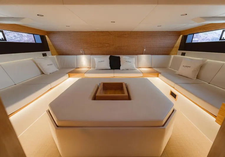  Yacht Photos Pics Luxurious interior of 2025 De Antonio Yachts D50, featuring elegant seating and modern design.