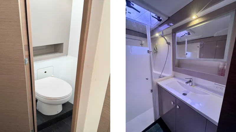  Yacht Photos Pics Modern bathroom and toilet in 2019 Fountaine Pajot Lucia 40 catamaran.