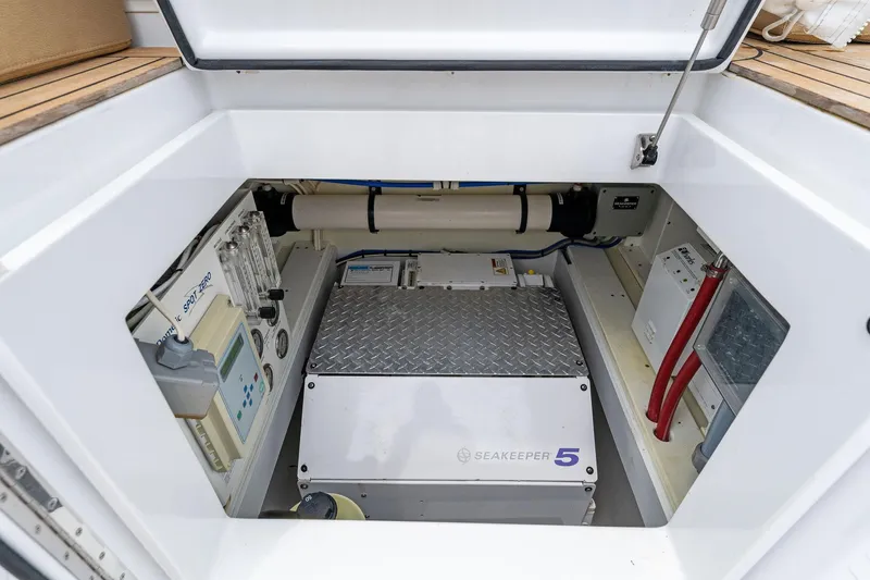 How Bout It Yacht Photos Pics Engine compartment of 2017 Custom Carolina 43 Cinco Boatworks Express with Seakeeper 5 stabilizer.