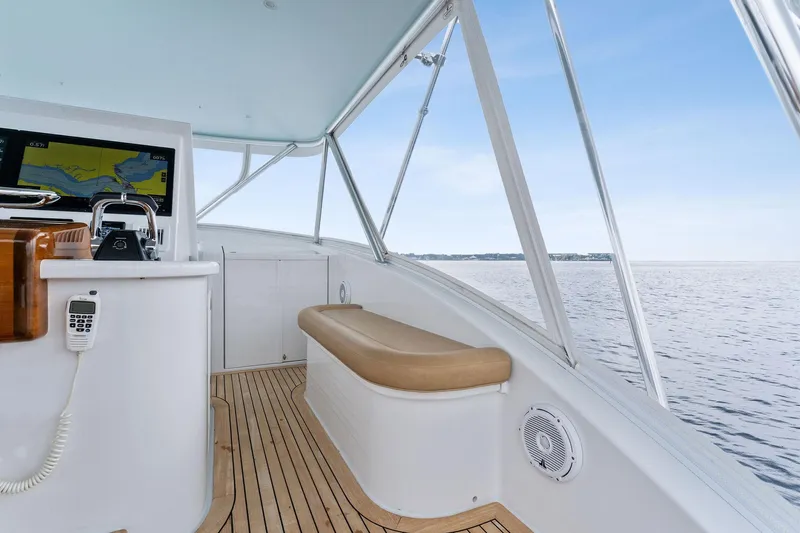 How Bout It Yacht Photos Pics 2017 Custom Carolina 43 Cinco Boatworks Express interior with ocean view and navigation equipment.