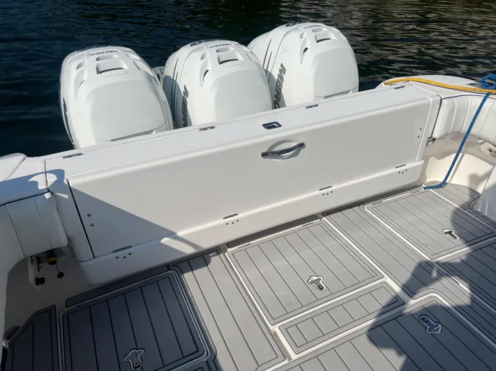  Yacht Photos Pics 2019 Intrepid 407 Cuddy boat with triple outboard engines.