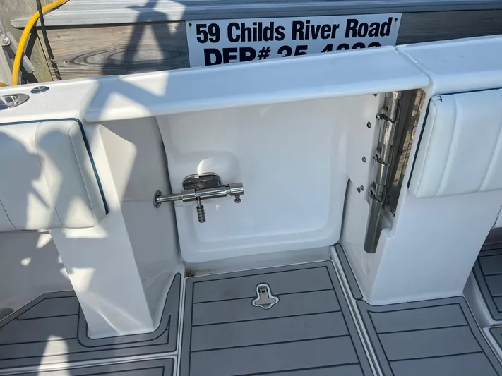  Yacht Photos Pics 2019 Intrepid 407 Cuddy boat with open transom door and deck view.