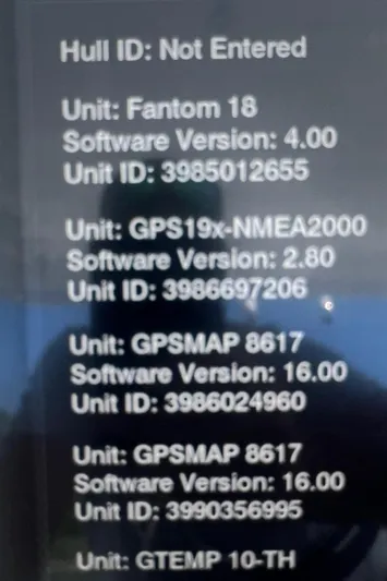  Yacht Photos Pics 2019 Intrepid 407 Cuddy electronics display showing various unit IDs and software versions.