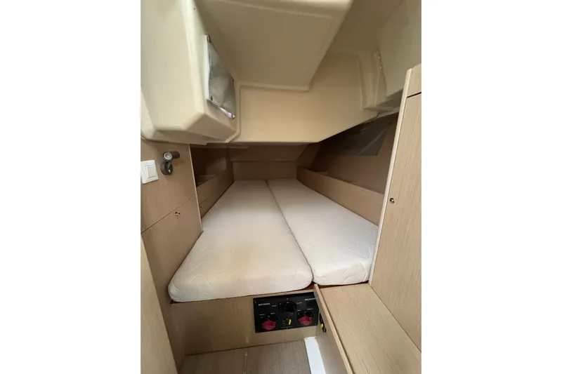 Nafsika Yacht Photos Pics Interior cabin of 2020 Beneteau Oceanis 41.1 yacht, featuring a cozy sleeping area.